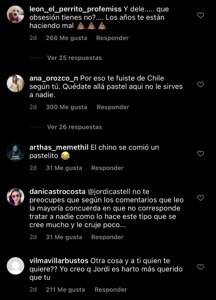 Las reacciones de la gente ante las publicaciones del Chino Ríos sobre Jordi Castell.(2)