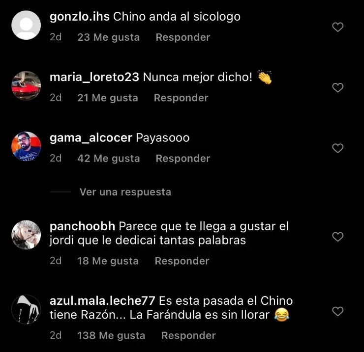 Las reacciones de la gente ante las publicaciones del Chino Ríos sobre Jordi Castell.(8)