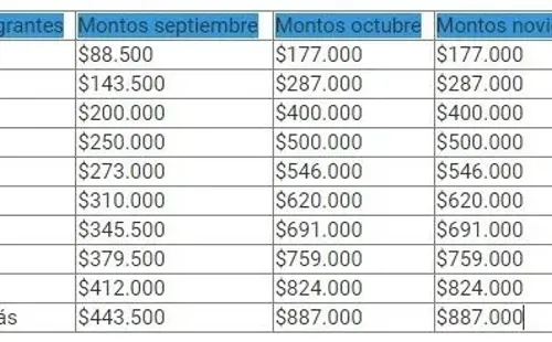 Montos hasta el término del beneficio.