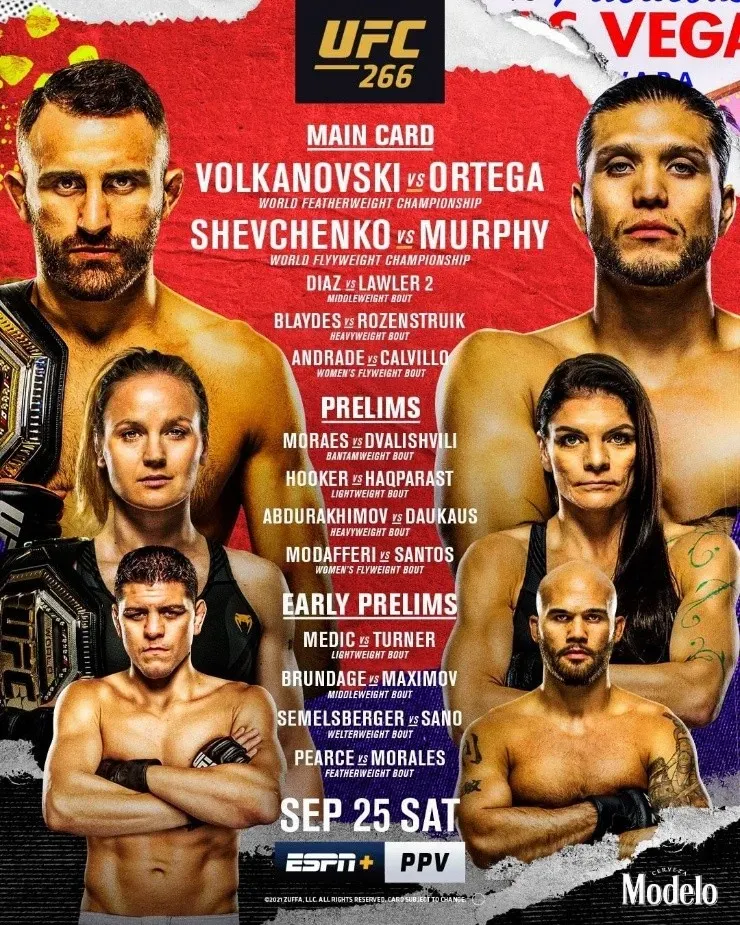 Cartelera UFC 266. (Foto: UFC)