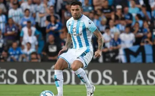 AVELLANEDA, ARGENTINA - FEBRUARY 28: Eugenio Mena of Racing Club controls the ball during a match between Racing Club and Newell's Old Boys as part of Superliga 2019/20 at Presidente Peron Stadium on February 28, 2020 in Avellaneda, Argentina. (Photo by Jam Media/Getty Images)