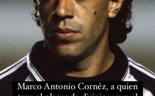 El mensaje que le dedica el técnico Gerardo Pelusso a Marco Cornez en sus redes sociales.