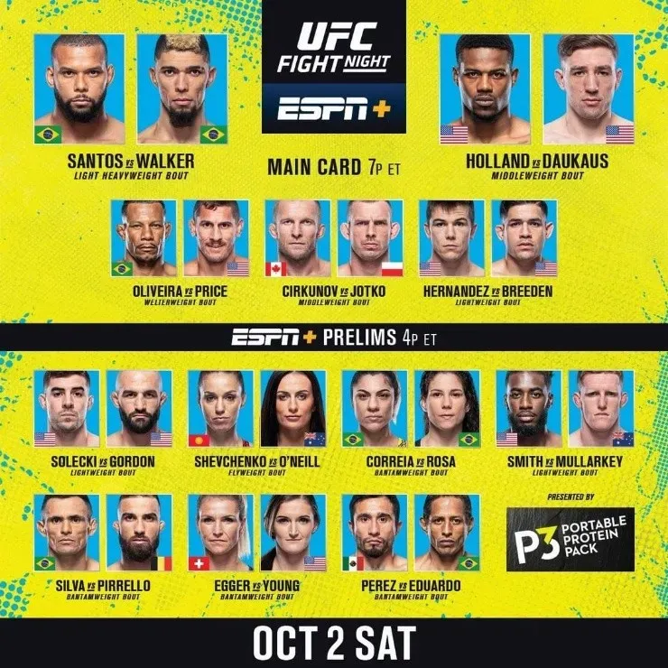 Cartelera UFC Vegas 38. (Foto: UFC)