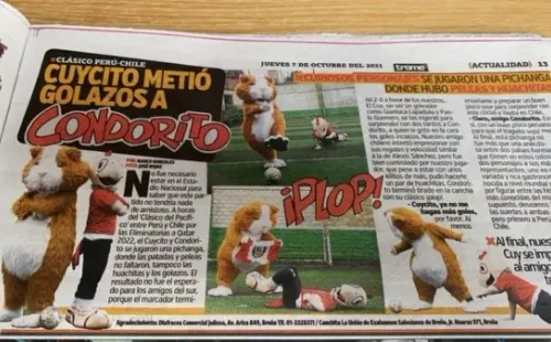 Trome enfrentó a “Cuycito” contra Condorito para calentar el Clásico del Pacífico entre Perú y Chile. Foto: RedGol