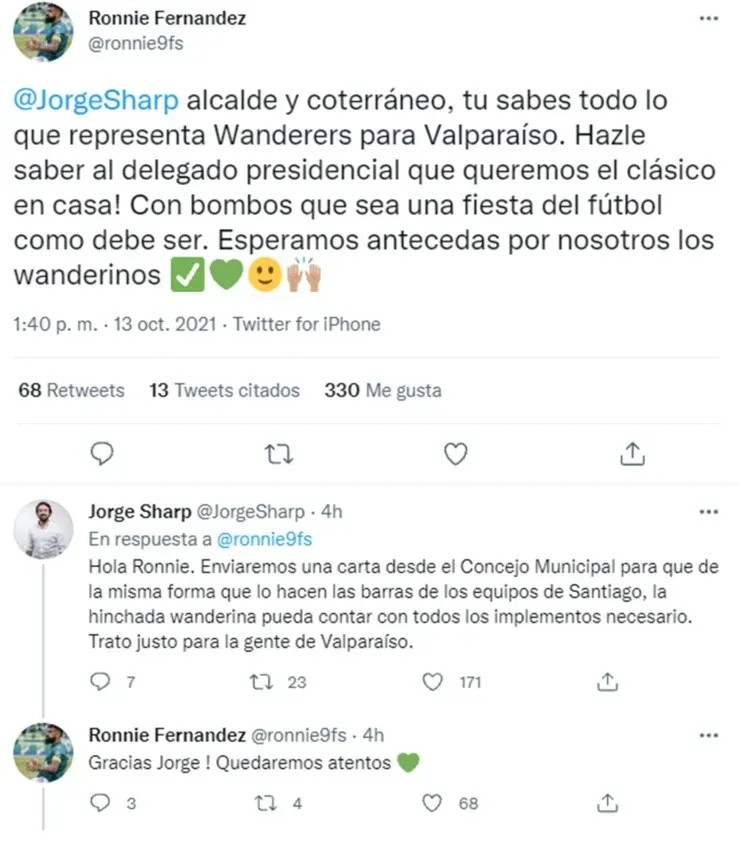 Jorge Sharp y Ronnie Fernández dialogan en Twitter