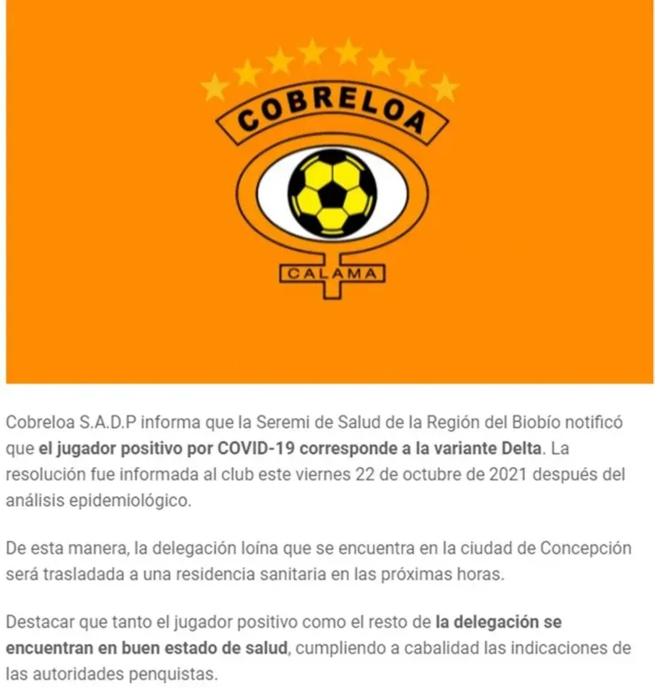 Cobreloa covid coronaviryus variante delta