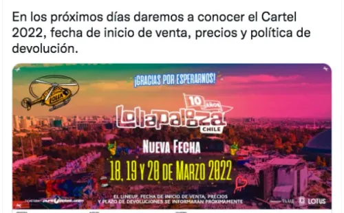 La publicación de Lotus confirmandoLollapalooza Chile 2022.(1)