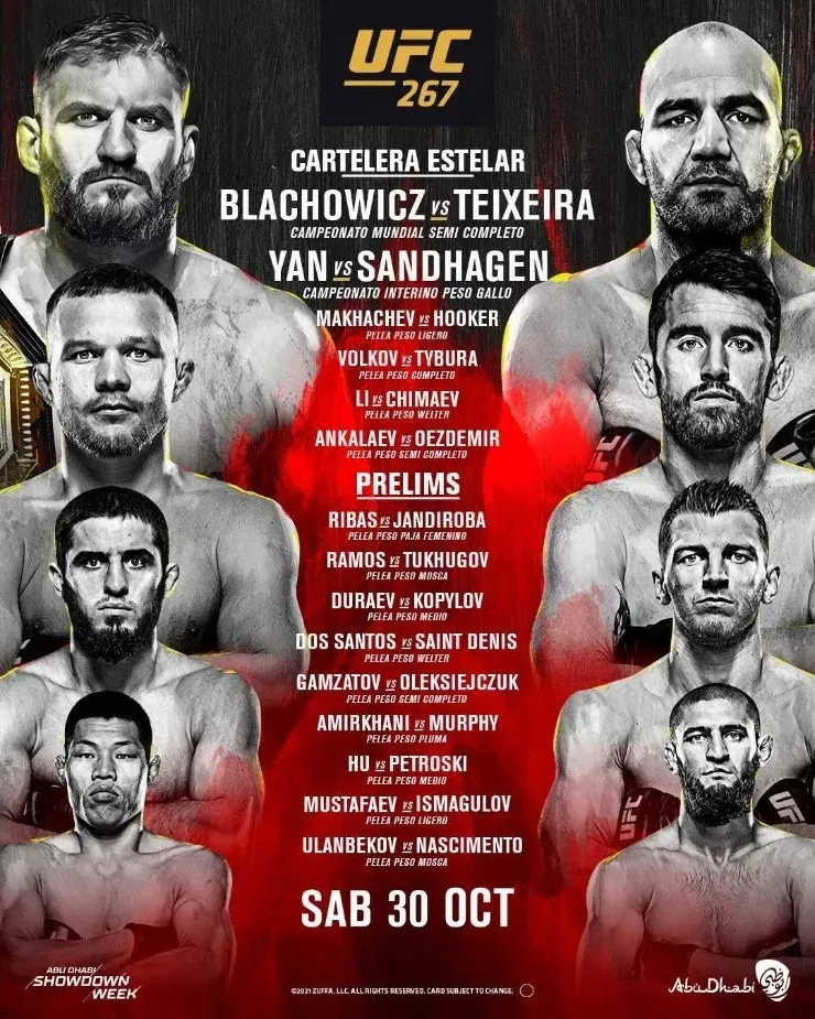 Cartelera oficial UFC 267. (Foto: UFC en Español)