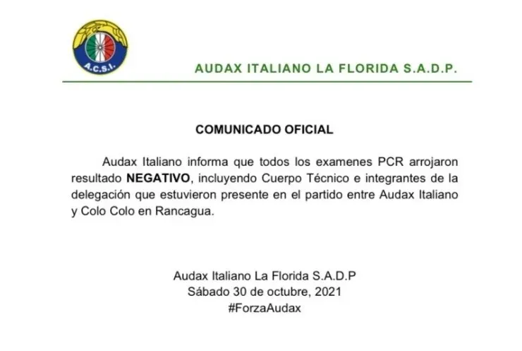 Comunicado audax italiano covic coronavirus colo colo