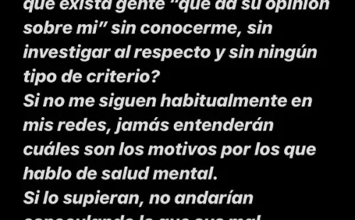 Karen Bejarano se defiende ante críticas por referirse a su salud mental.(2)