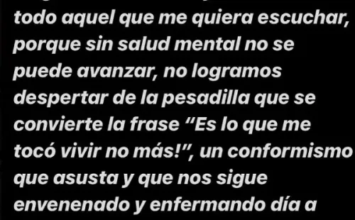 Karen Bejarano se defiende ante críticas por referirse a su salud mental.(6)