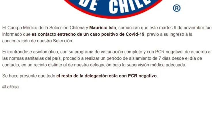 Mauricio isla covid contacto estrecho anfp selecion chilena