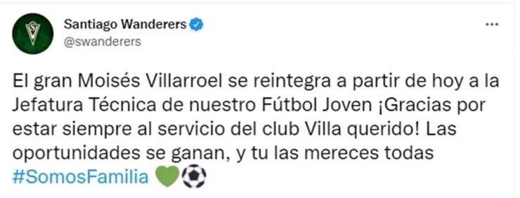 El anuncio del regreso de Moisés Villarroel a Santiago Wanderers
