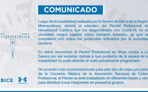 Este es el comunicado donde Cruzados confirma la determinación de la autoridad sanitaria