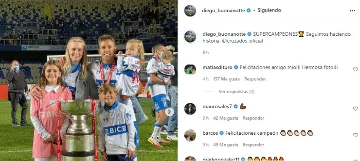 Buonanotte compartió la alegría con su esposa e hijos.