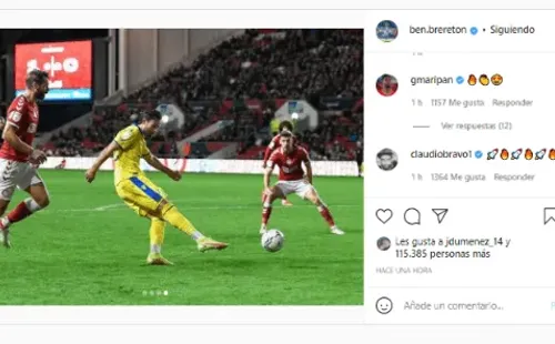 Bravo y Maripán festejan el nuevo gol de Brereton en la Championship de Inglaterra.