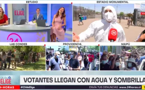 El hincha de Universidad de Chile causó sorpresa tras llegar a votar al estadio Monumental completamente tapado a pesar de los 30º de temperatura. (Foto: captura)