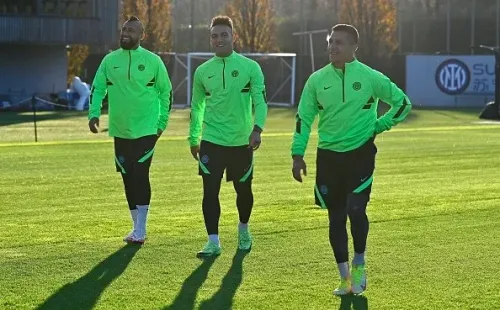 Vidal, Alexis y Lautaro en el último entrenamiento de Inter antes de enfrentar al Shakhtar por Champions.
