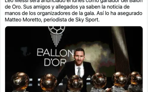 Desde Sky Sports informaron que Lionel Messi se llevará su séptimo Balón de Oro en la premiación que se llevará a cabo este lunes 29 de noviembre. (Foto: captura)
