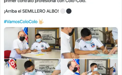 Colo Colo comunicó a través de sus redes sociales que Jordhy Thompson firmó su primer contrato como profesional con el Cacique. (Foto: captura)