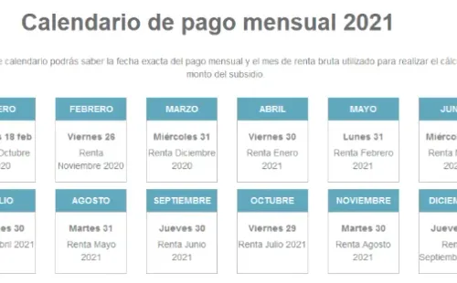 Calendario de pagos 2021