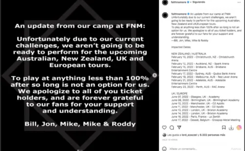 Faith no More nuevamente cancela múltiples shows.