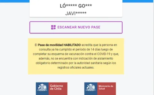 Ejemplo de un Pase de Movilidad habilitado