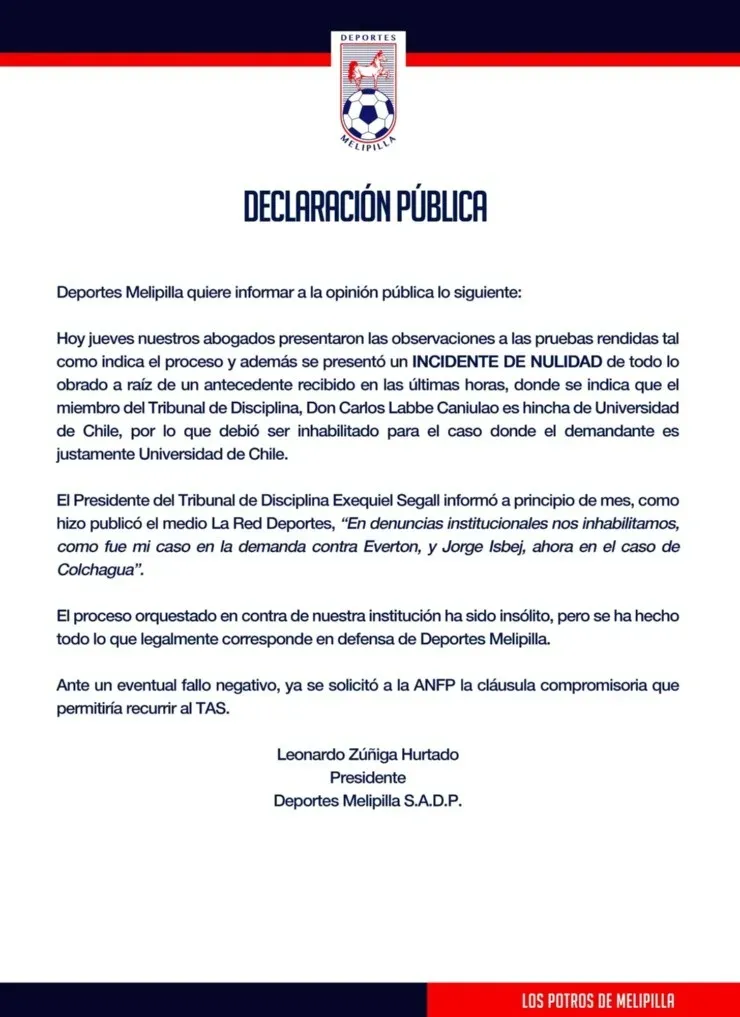 Deportes Melipilla puede ser desafiliado por el Tribunal de Disciplina de la ANFP
