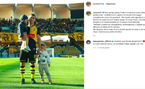 Carmona anunció en sus redes sociales que se retira del fútbol producto de una rebelde lesión en su cadera. (Foto: Captura)