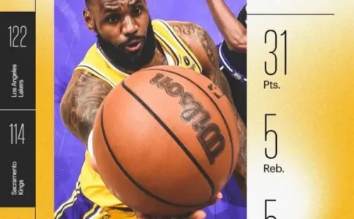 Las cifras de LeBron James en el último juego. Imagen: Los Angeles Lakers.