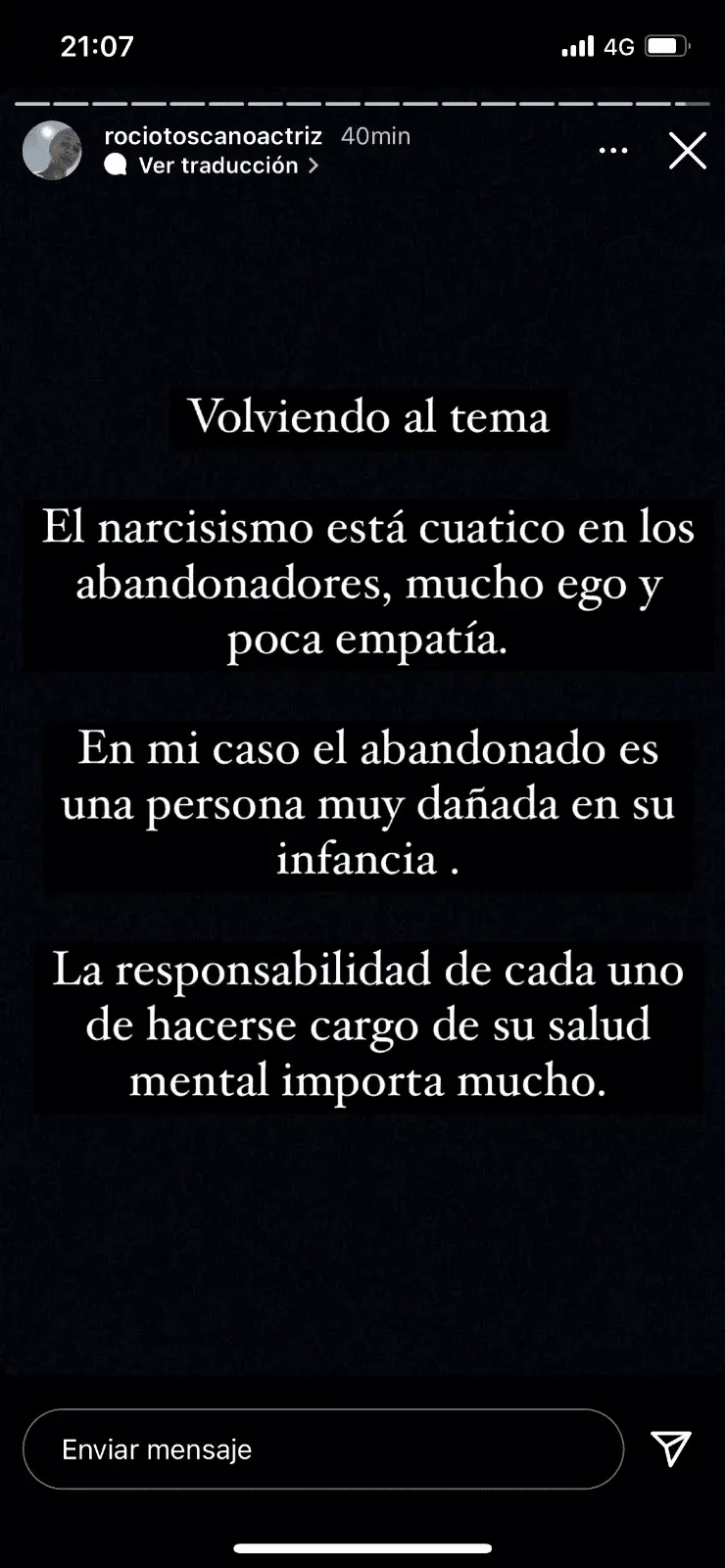 Rocío Toscano expone a su ex pareja como un “papito corazón”.(11)