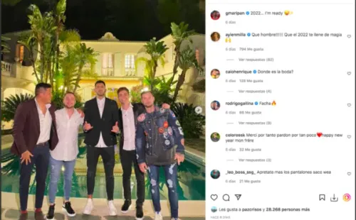 Foto compartida por Guillermo Maripán en la que se ve junto a un grupo de amigos entre los que está Luis Mateucci, misma instancia en la que aparentemente se acercó a Aylén Milla.