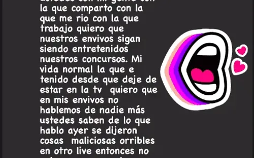 Perla Ilich pide que no se hable más de Daniela Aránguiz en sus live de Instagram.(1)