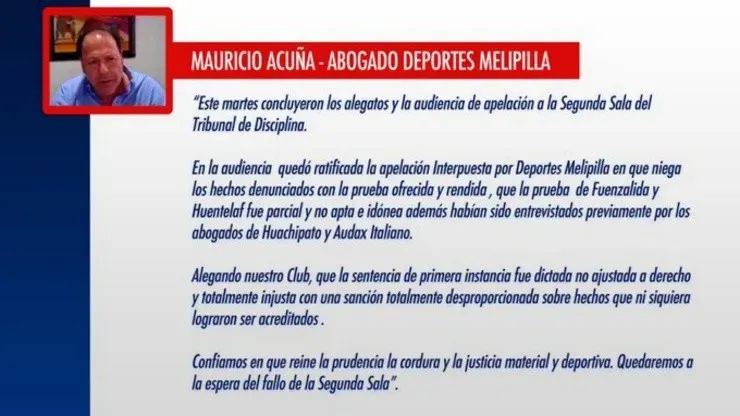 Melipilla se defendió tajantemente de los hechos revelados por Huachipato y Audax Italiano