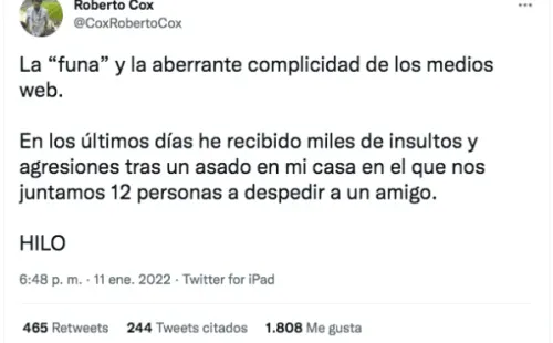 Roberto Cox se desahoga tras funa por sus ruidosos carretes.