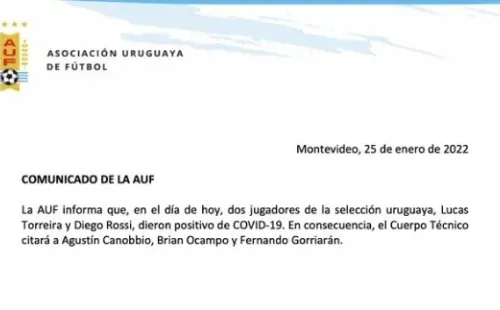 El comunicado emitido por la AUF sobre los contagios.