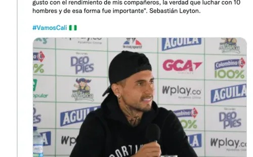 Sebastián Leyton tuvo su primera conferencia de prensa como jugador del Deportivo Cali de Rafael Dudamel, actual campeón del fútbol colombiano. (Foto: Captura Twitter Deportivo Cali)