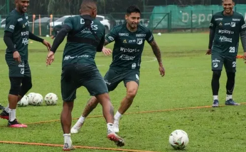 Seba Leyton entrenó junto a sus compañeros previo a jugar sus primeros minutos con la camiseta del Deportivo Cali ante Tolima. (Foto: Deportivo Cali)