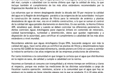 La empresa Aguas Antofagasta salió al paso con potente comunicado.