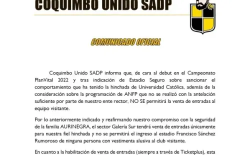 El comunicado de Coquimbo Unido.