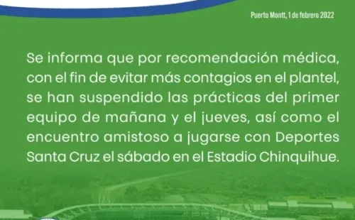 El comunicado emitido por Deportes Puerto Montt