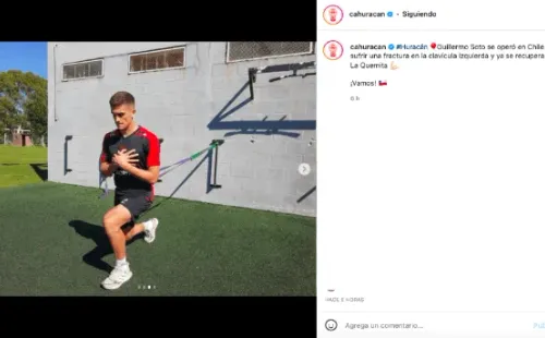 Guillermo Soto ya se recupera tras ser operado de una fractura en su clavícula izquierda y será baja dos meses en Huracán. (Foto: Huracán)