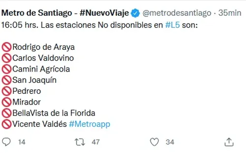 Twitter: Metro de Santiago