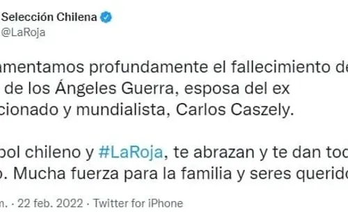 La selección chilena, Colo Colo, el Sifup y un sinfín de personalidades del mundo del fútbol se sumaron a las condolencias para el histórico Carlos Humberto Caszely Garrido. (foto: Captura Twitter)