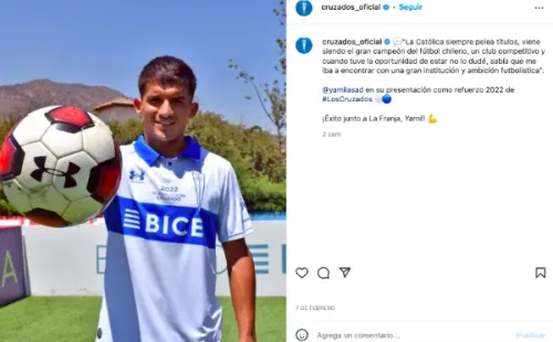 Yamil Asad fue uno de los fichajes más destacados de este mercado en el fútbol chileno y llegó desde el DC United de la MLS para reforzar a Universidad Católica. (Foto: @cruzados_oficial)