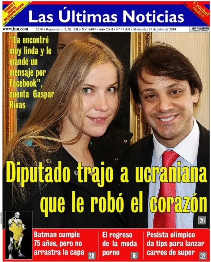 La famosa portada de LUN en 2014, que daba a conocer la historia de amor de Gaspar Rivas y la ciclista ucraniana Elena Novikova