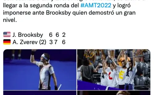 Antes de su polémico espectáculo, Zverev dio una tremenda demostración de su gran tenis venciendo al estadounidense Brooksby en un partido que duró hasta las 5 de la mañana. (Foto: @AbiertoTelcel)