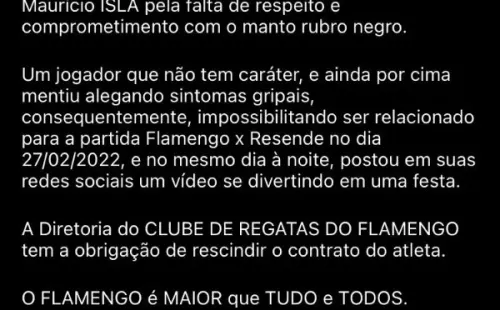Uno de los mensajes publicados por las barras del Flamengo