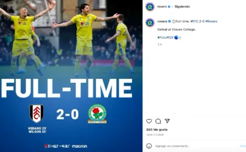 Ben Brereton se sigue recuperando de una lesión y no pudo estar presente en la derrota del Blackburn ante Fulham. (Foto: @rovers)