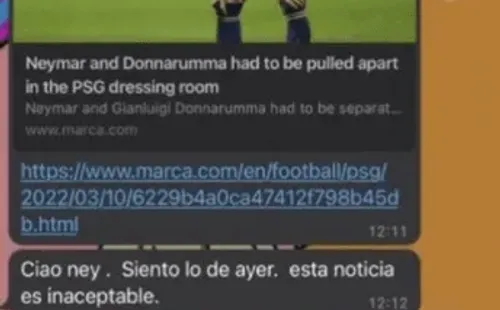 Neymar mostró su conversación Donnarumma.